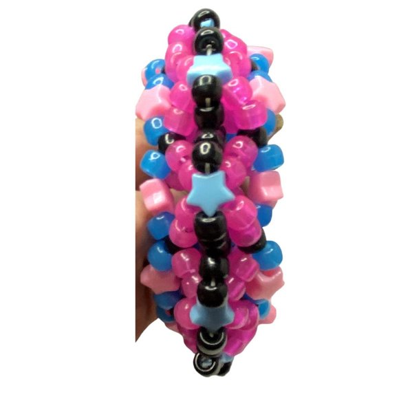 Super Nova 3d Kandi Cuff/Glow-in-Dark Pink-Blue/Light Blue-Light Pink 10 Inches - Picture 7 of 8